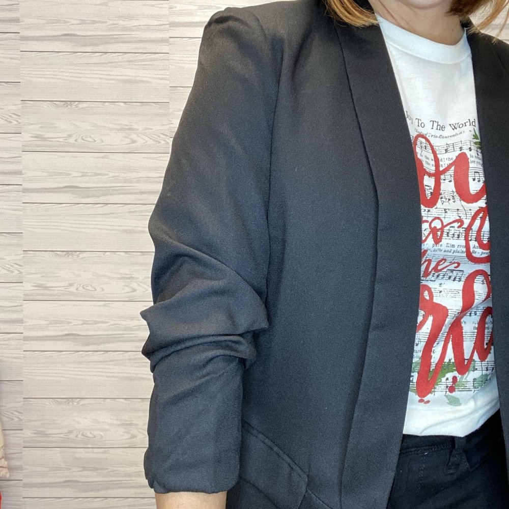 Ruched Sleeve Blazer - Black - Picture 2 of 3